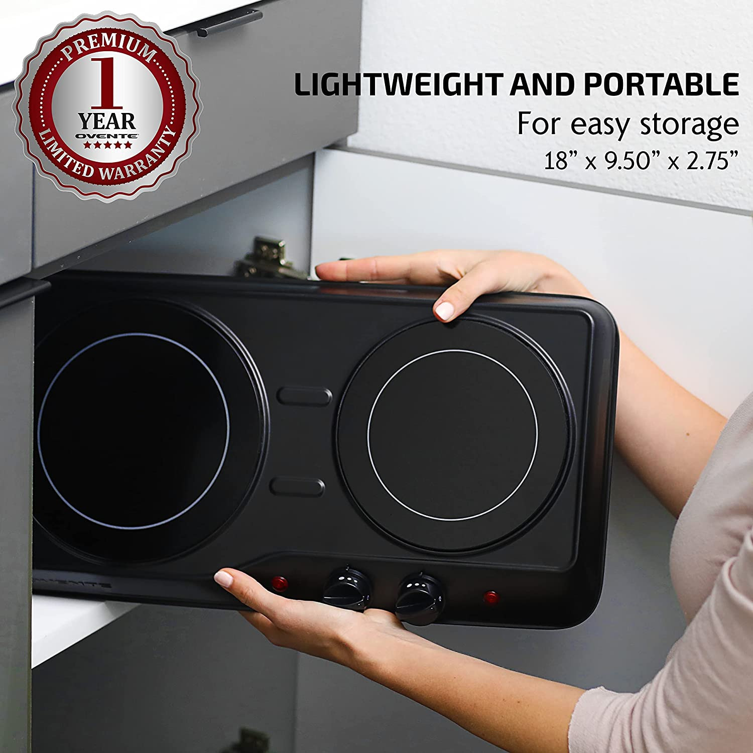 Electric Double Infrared Cooktop Burner 7.75 & 6.75 Inch Ceramic Glass Hot Plate - Fresh Stock Dated February 2026