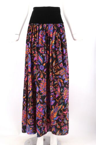 vintage 70s Yves Saint Laurent Black Velvet wool challis print maxi skirt 23