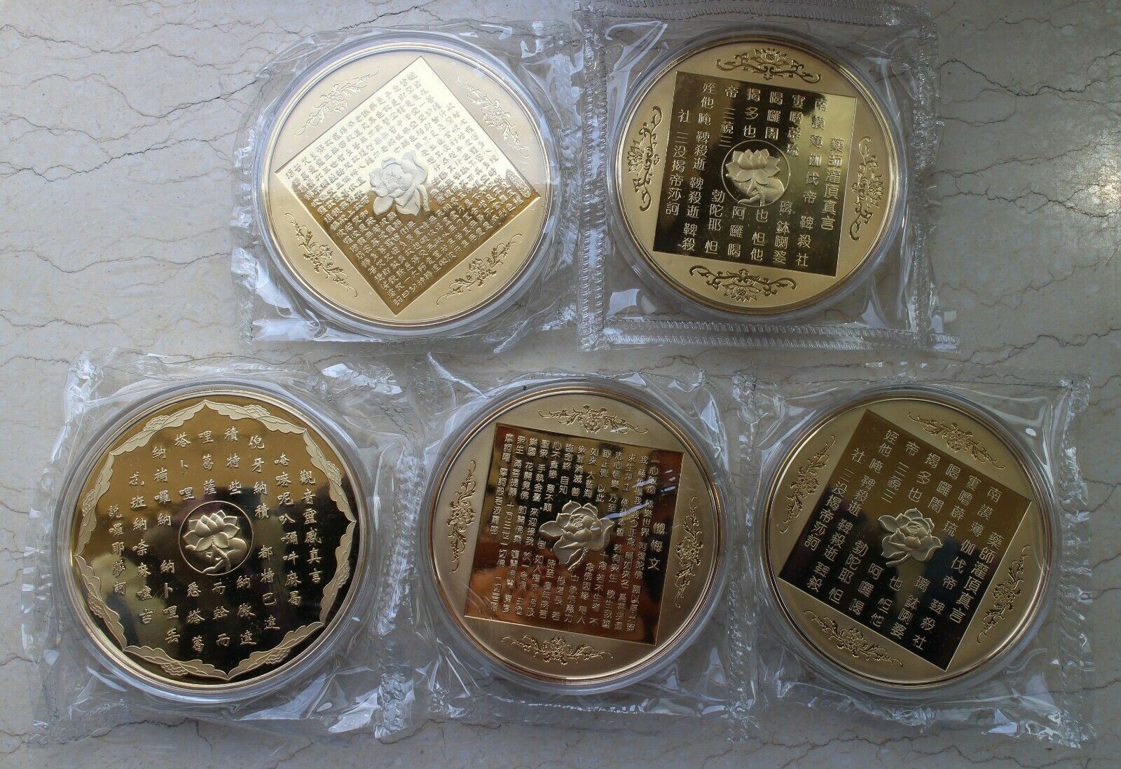 9 Pieces of China 80mm Gilt Medals Set - Buddha - Fresh Stock Dated February 2026