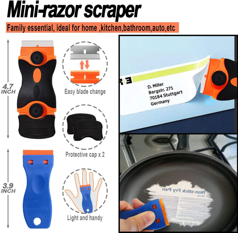 TANWUU Razor Blade Scraper, 3 pack Scraper Tool with 18 Plastic Razor Blades and - Fresh Stock Dated February 2026