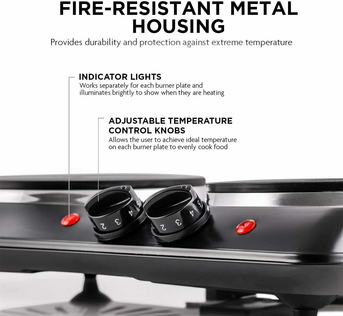 Ovente Electric Cast Iron Burner 7 Inch Double Hot Plate Compact Cooktop BGS102B - Fresh Stock Dated December 2025