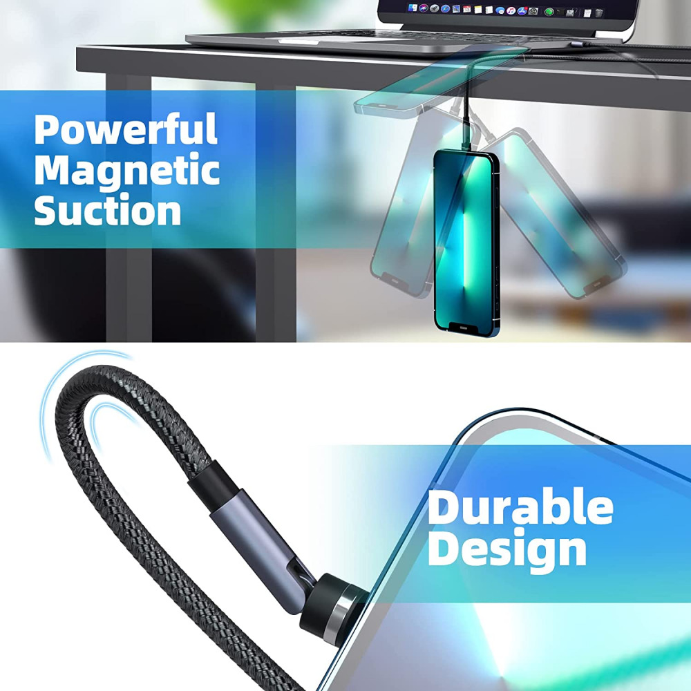 540° Rotation Magnetic Charging Cable, 3 in 1 Phone Charger Black - Fresh Stock Dated February 2026