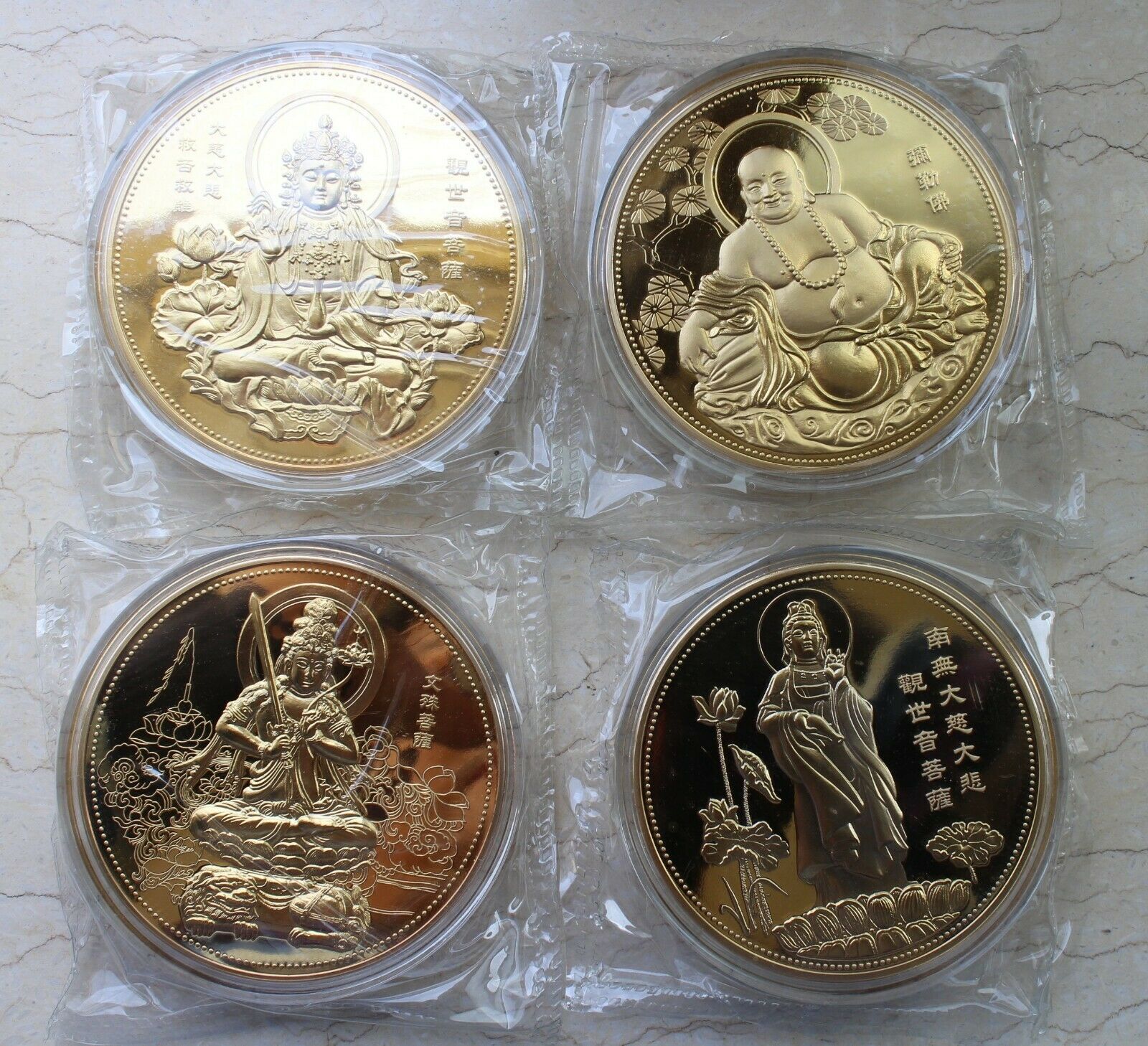 9 Pieces of China 80mm Gilt Medals Set - Buddha - Fresh Stock Dated February 2026