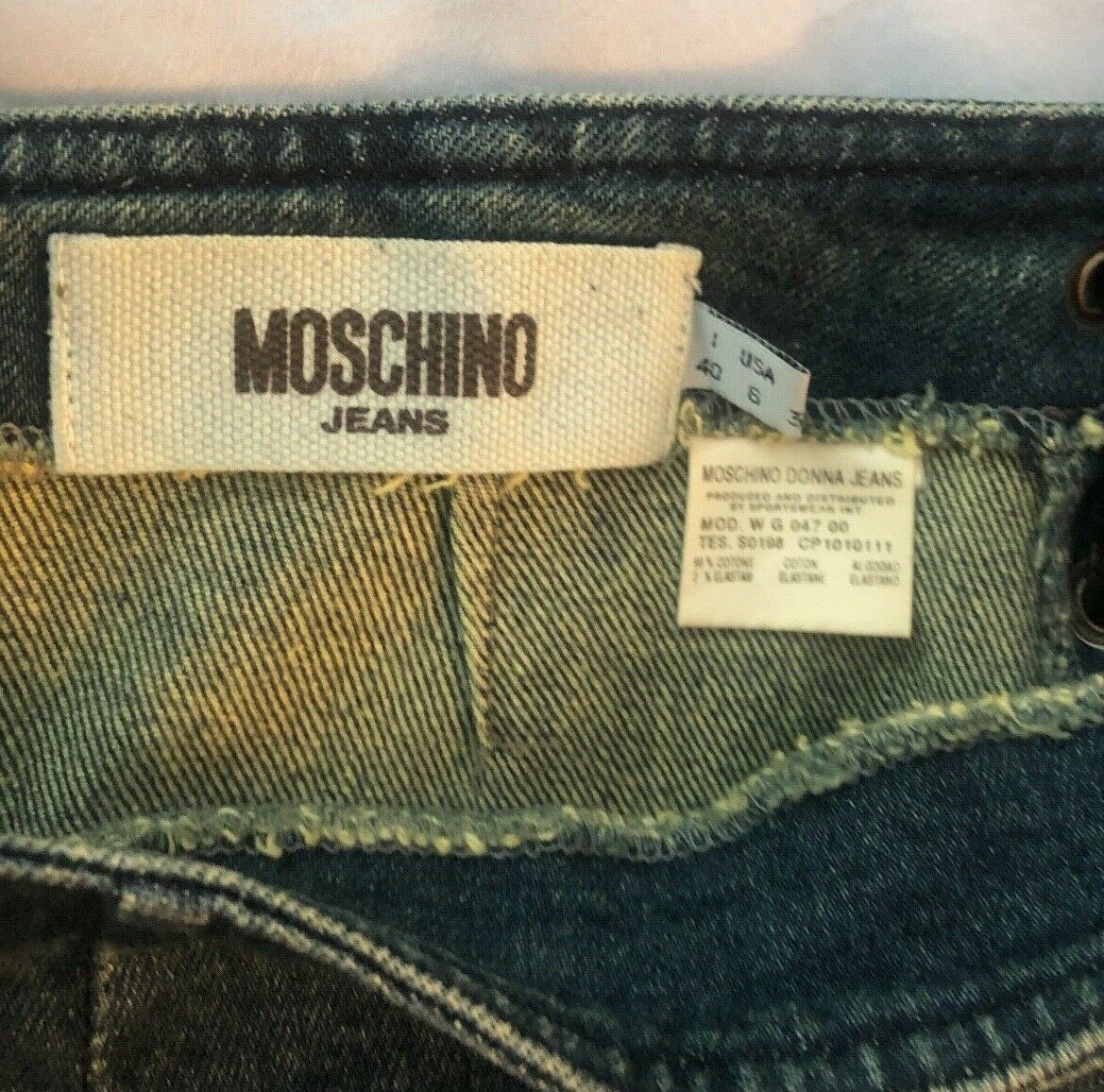 Vintage Moschino Jeans Blue Demin Black Leather Lace Up Pencil Skirt - Fresh Stock Dated February 2026