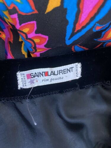 vintage 70s Yves Saint Laurent Black Velvet wool challis print maxi skirt 23