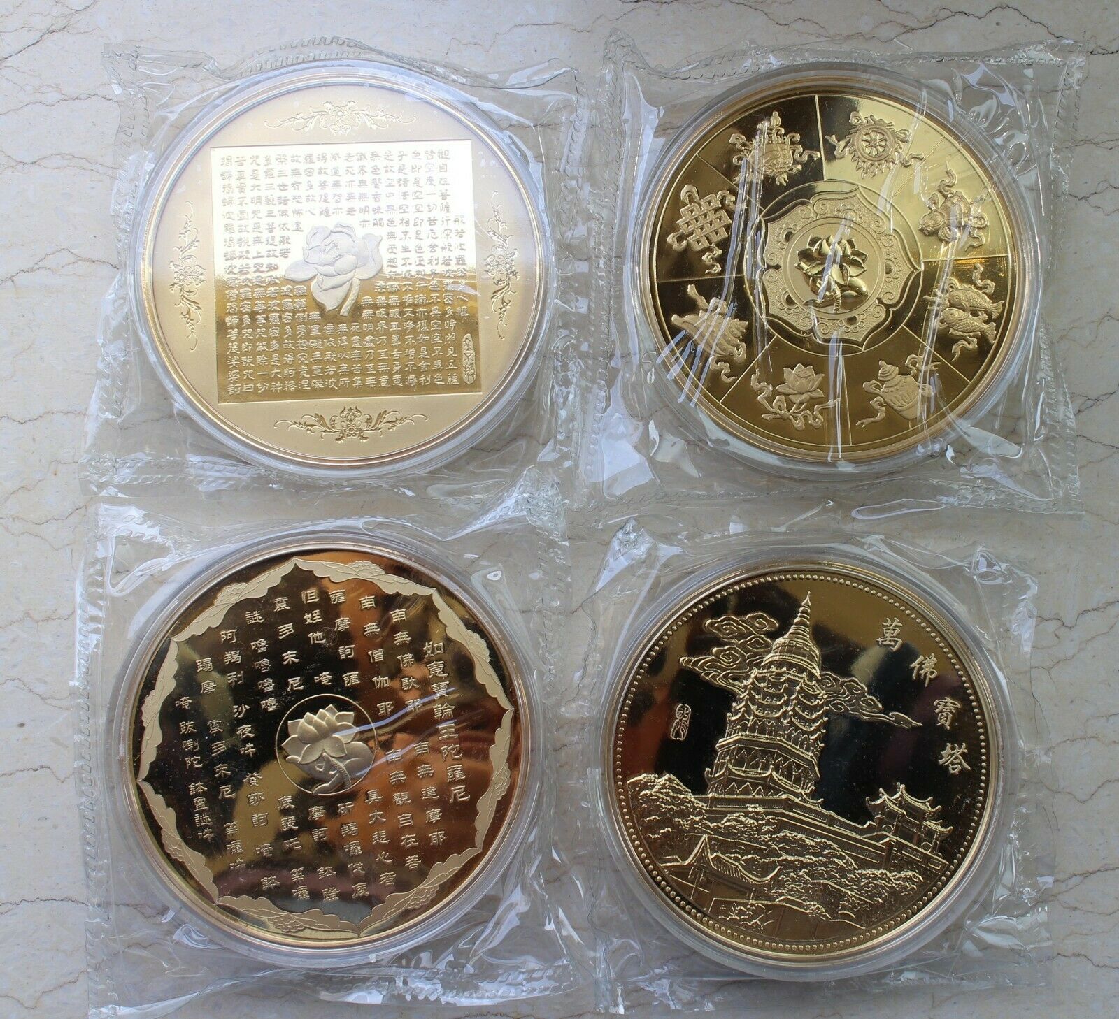 9 Pieces of China 80mm Gilt Medals Set - Buddha - Fresh Stock Dated February 2026