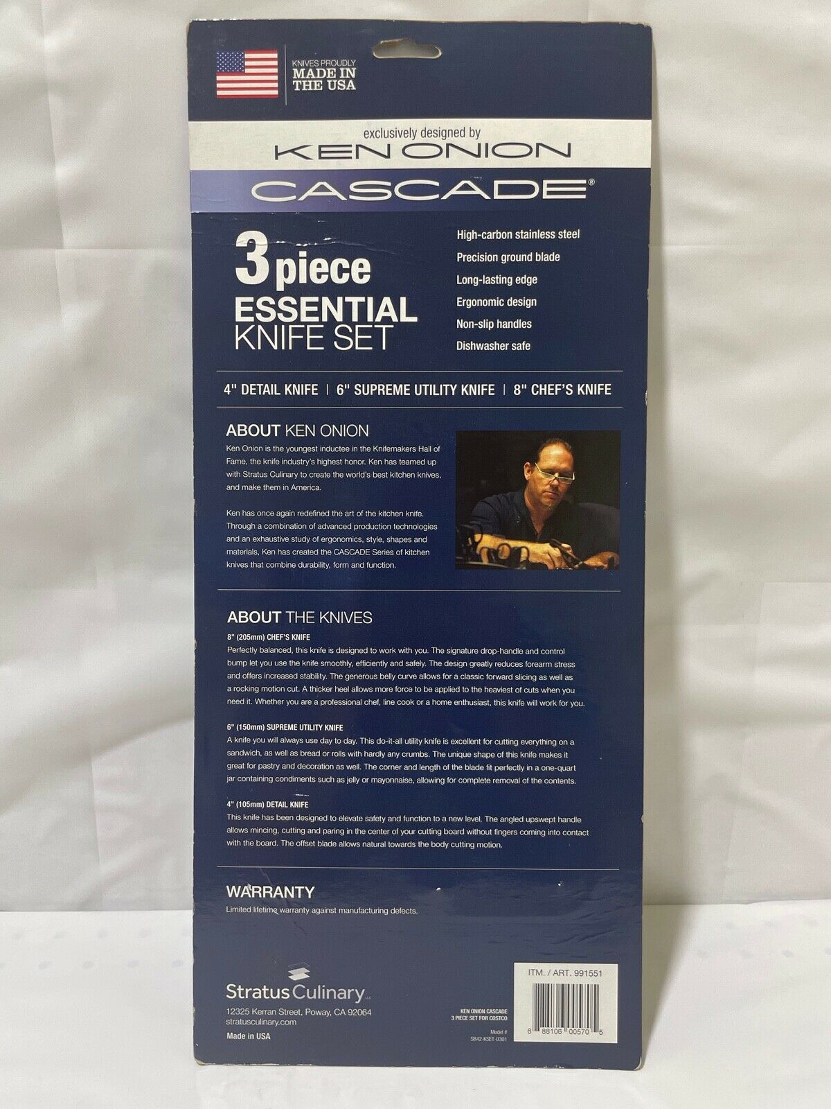 Ken Onion Cascade 3 piece Essential Knife Set NEW SEALED Detail Supreme Chef's - Fresh Stock Dated December 2025