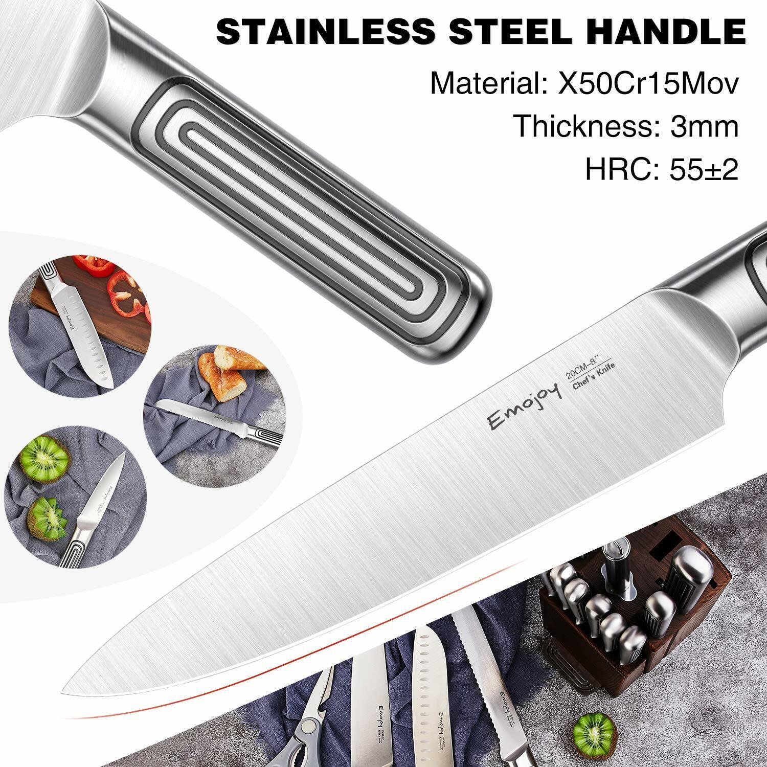 Knife Set, 15-Piece Kitchen Knife Set with Block Wooden German Stainless Steel - Fresh Stock Dated February 2026