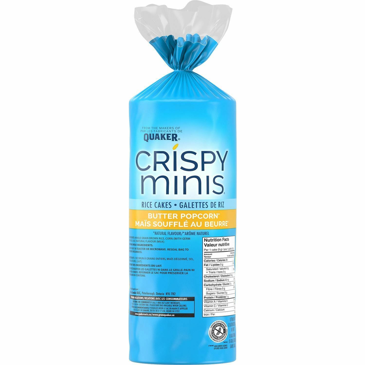 5 X Quaker Crispy Minis Gluten-Free Butter Popcorn Rice Cakes 14 Count/127g Each - Fresh Stock Dated February 2026