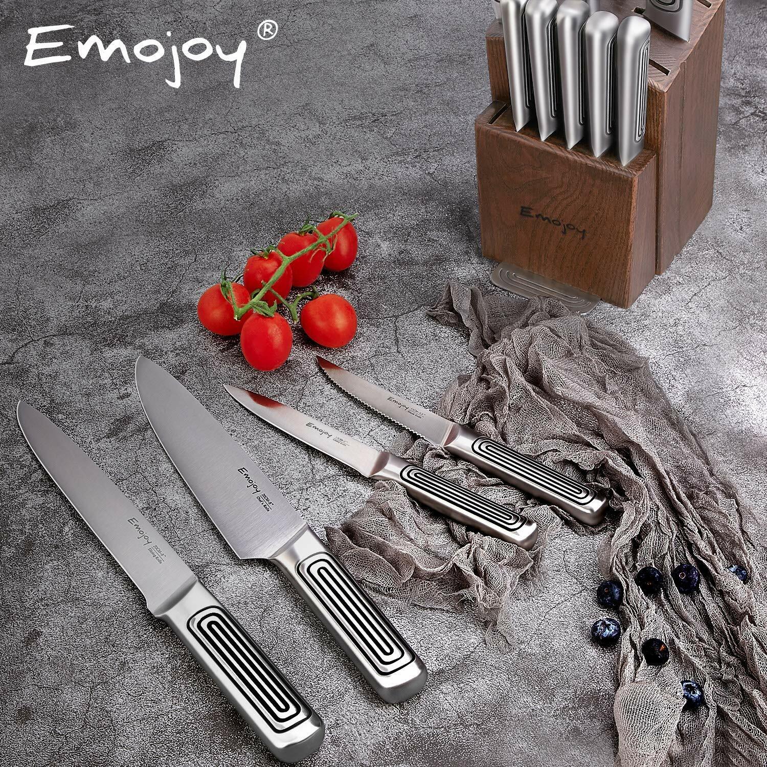 Knife Set, 15-Piece Kitchen Knife Set with Block Wooden German Stainless Steel - Fresh Stock Dated February 2026