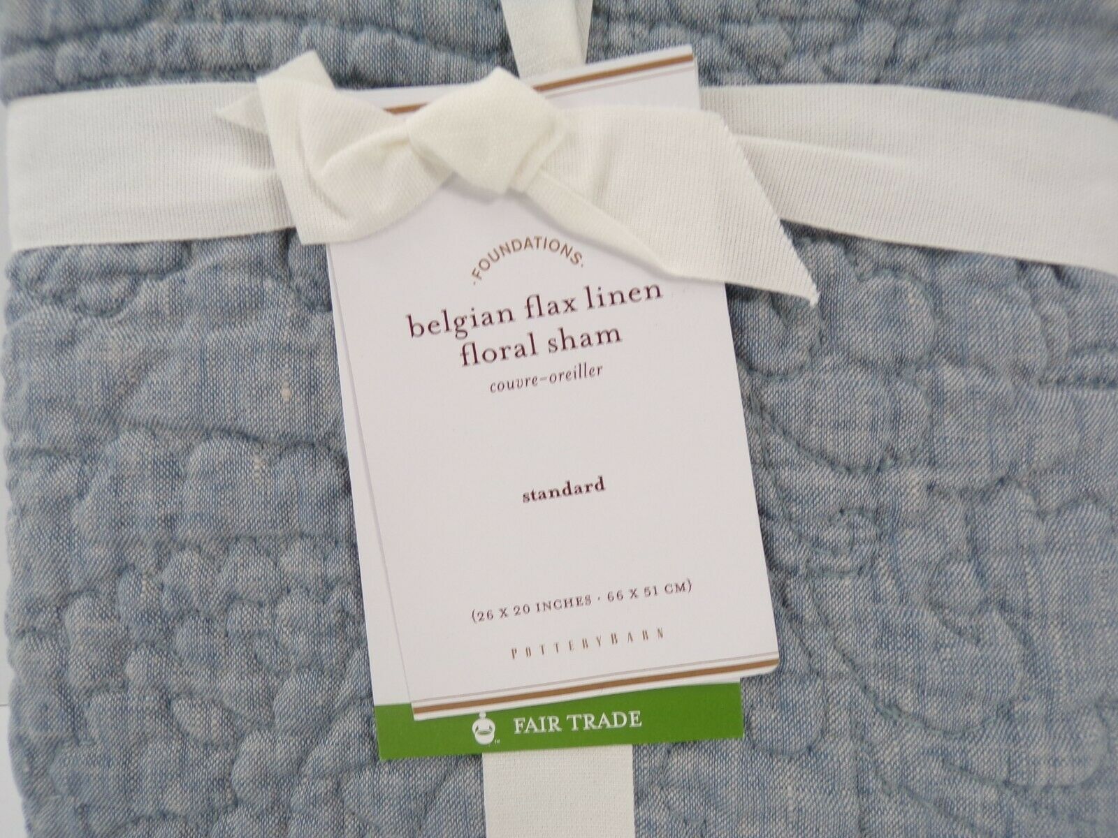 Pottery Barn Belgian Flax Linen Floral Stitch Sham Standard Chambray Flax #8180 - Fresh Stock Dated December 2025