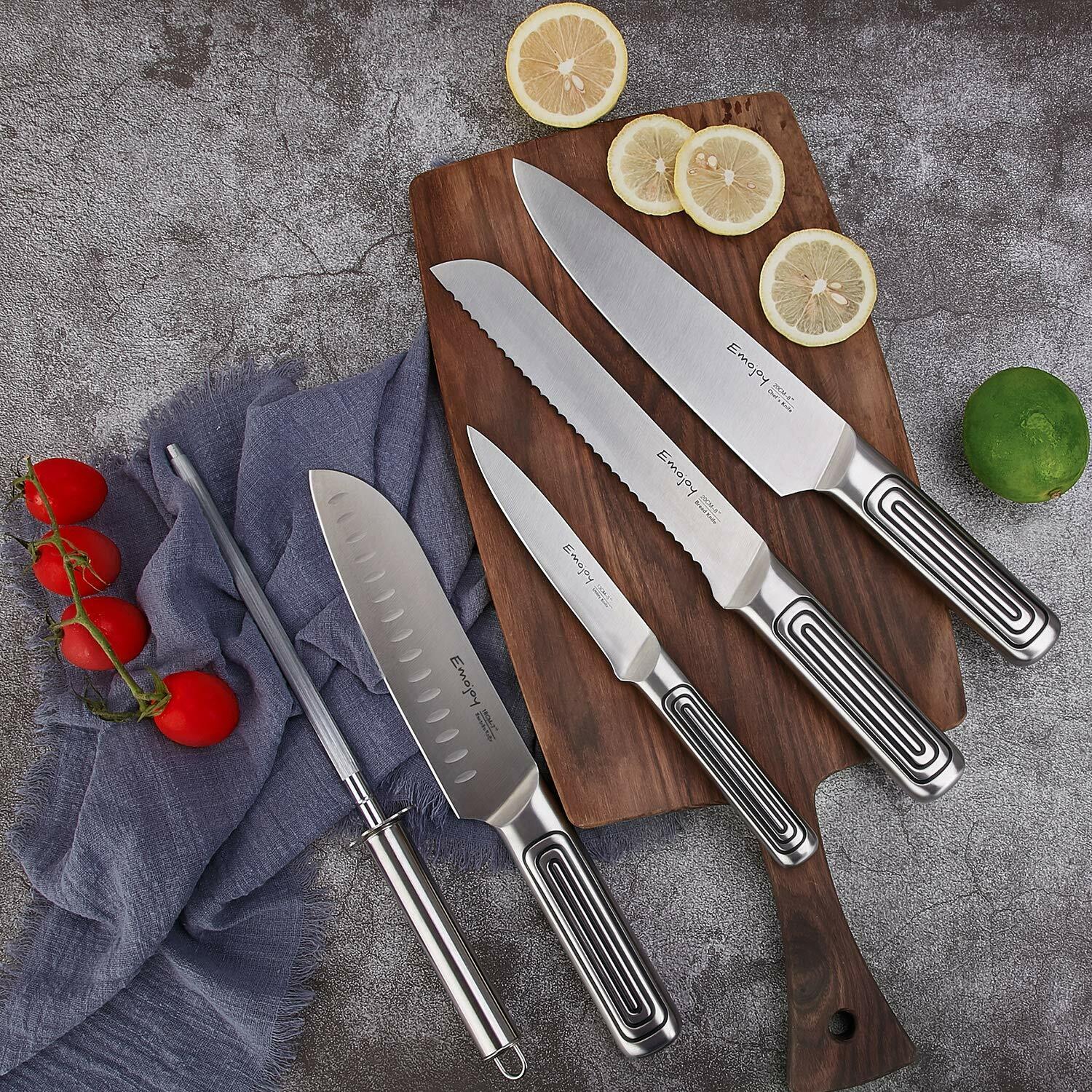 Knife Set, 15-Piece Kitchen Knife Set with Block Wooden German Stainless Steel - Fresh Stock Dated February 2026