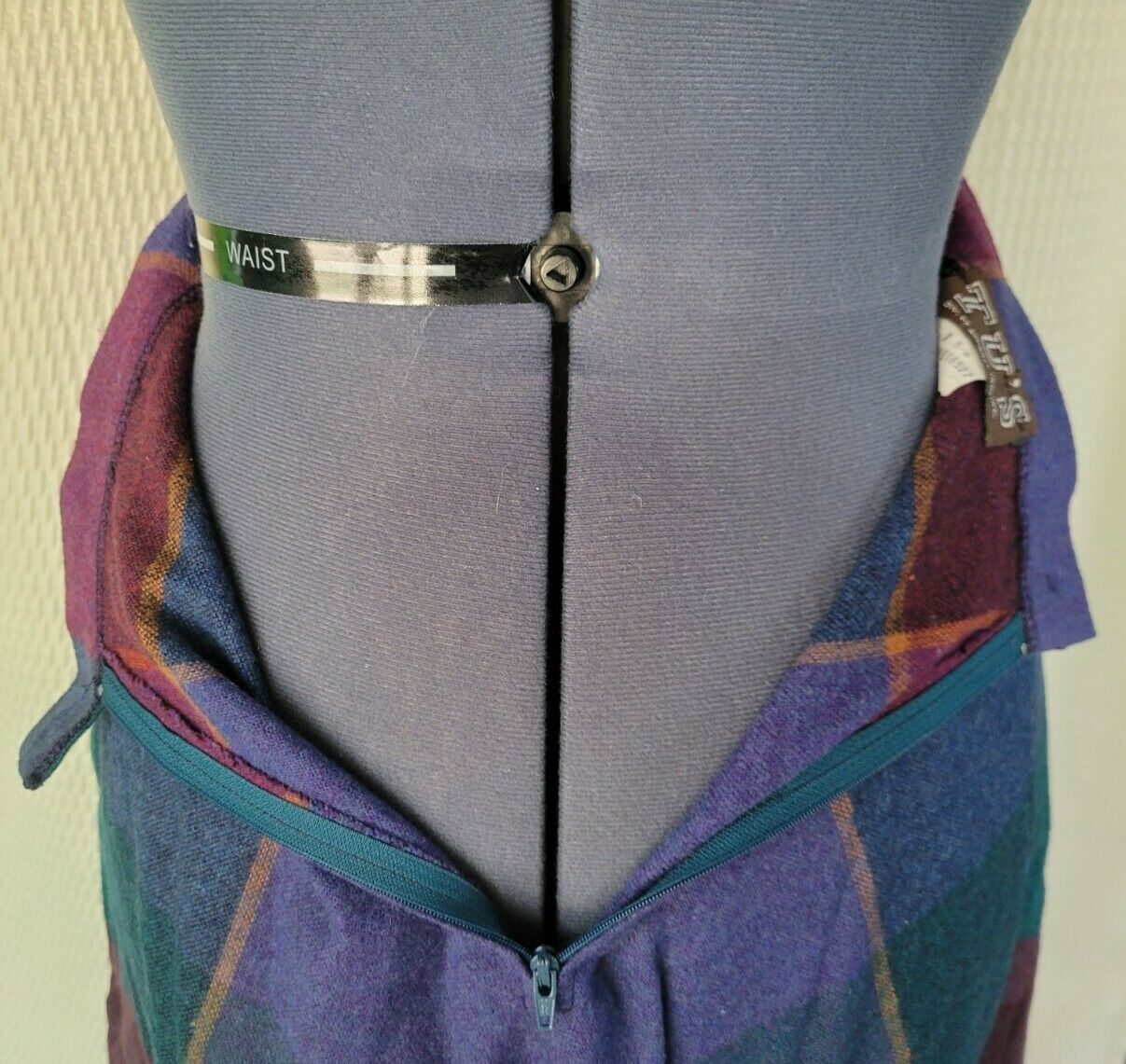 Vintage Burgundy/Teal/Blue/Purple Large Plaid Wool Skirt - Fresh Stock Dated March 2026