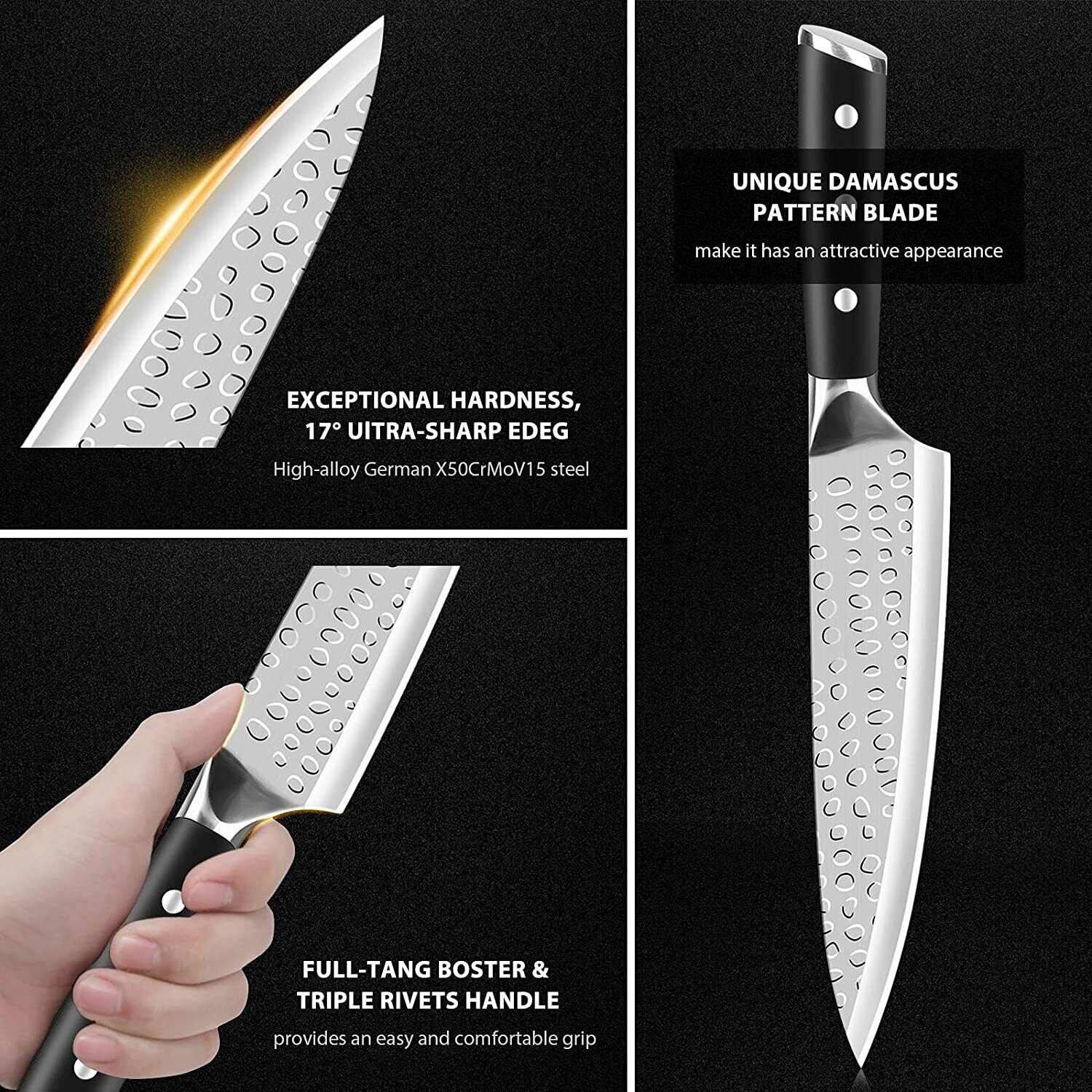 Knife Set, 16-Piece Kitchen Knife Set with Block Wooden German Stainless Steel - Fresh Stock Dated February 2026