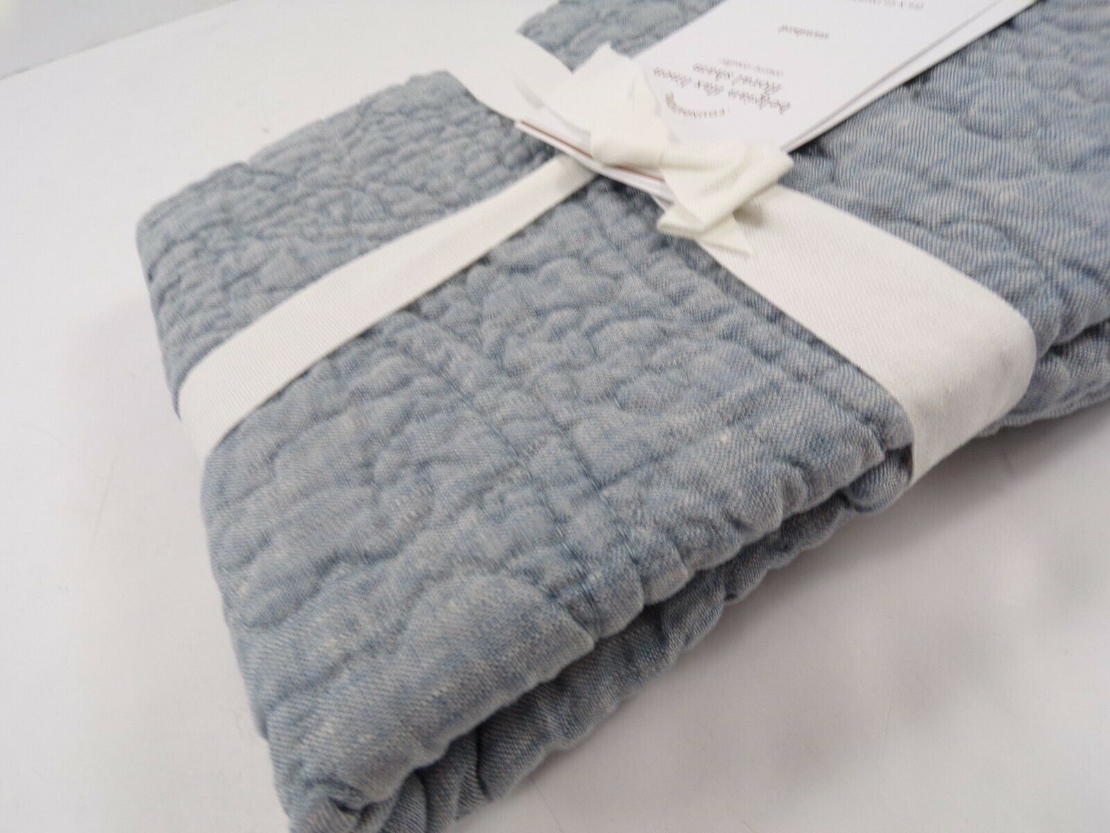 Pottery Barn Belgian Flax Linen Floral Stitch Sham Standard Chambray Flax #8180 - Fresh Stock Dated December 2025