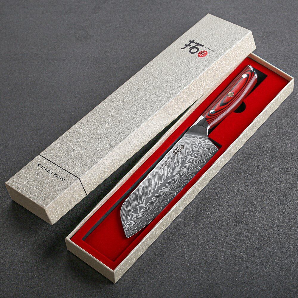 TURWHO 7inch Santoku Knife Japanese VG10 Damascus Steel Kitchen Chopper Knife - Fresh Stock Dated December 2025