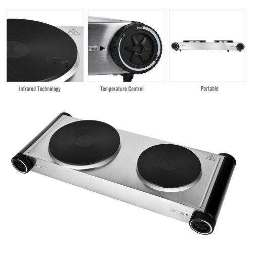 Electric Double Burner Hot Plate Portable Cooking Stove Cast Heater Kitchen - Fresh Stock Dated December 2025