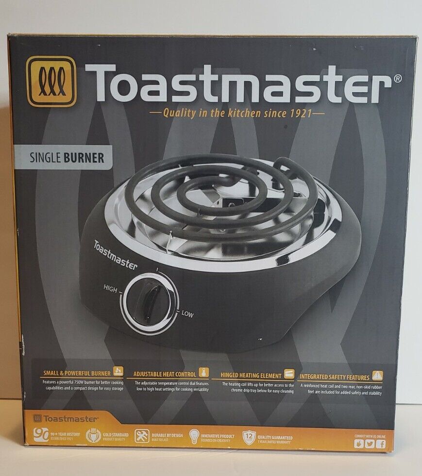 Toastmaster TM-10SB Single Serve Burner College Dorm Hot Plate 750W Open Box - Fresh Stock Dated February 2026