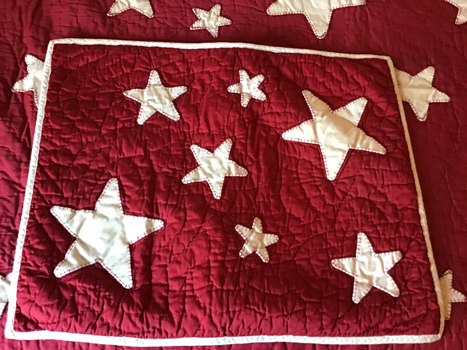 Pottery Barn Kids Full red & white stars pick stitched quilt, 2 standard, 1 blue - Fresh Stock Dated February 2026