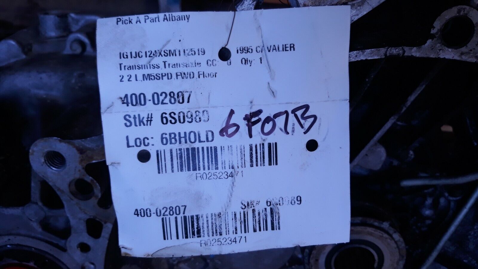 1995 Chevrolet Cavalier Sunfire 2.2L 5 Speed MANUAL Transmission 186K - Fresh Stock Dated February 2026