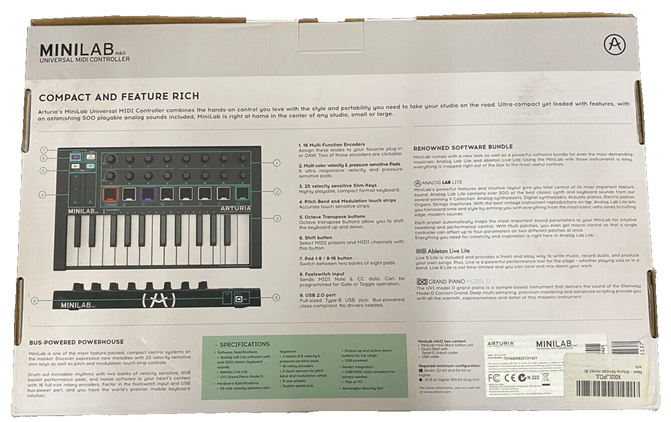 Arturia MiniLab Mk II 25-Key Controller - Black - Fresh Stock Dated February 2026