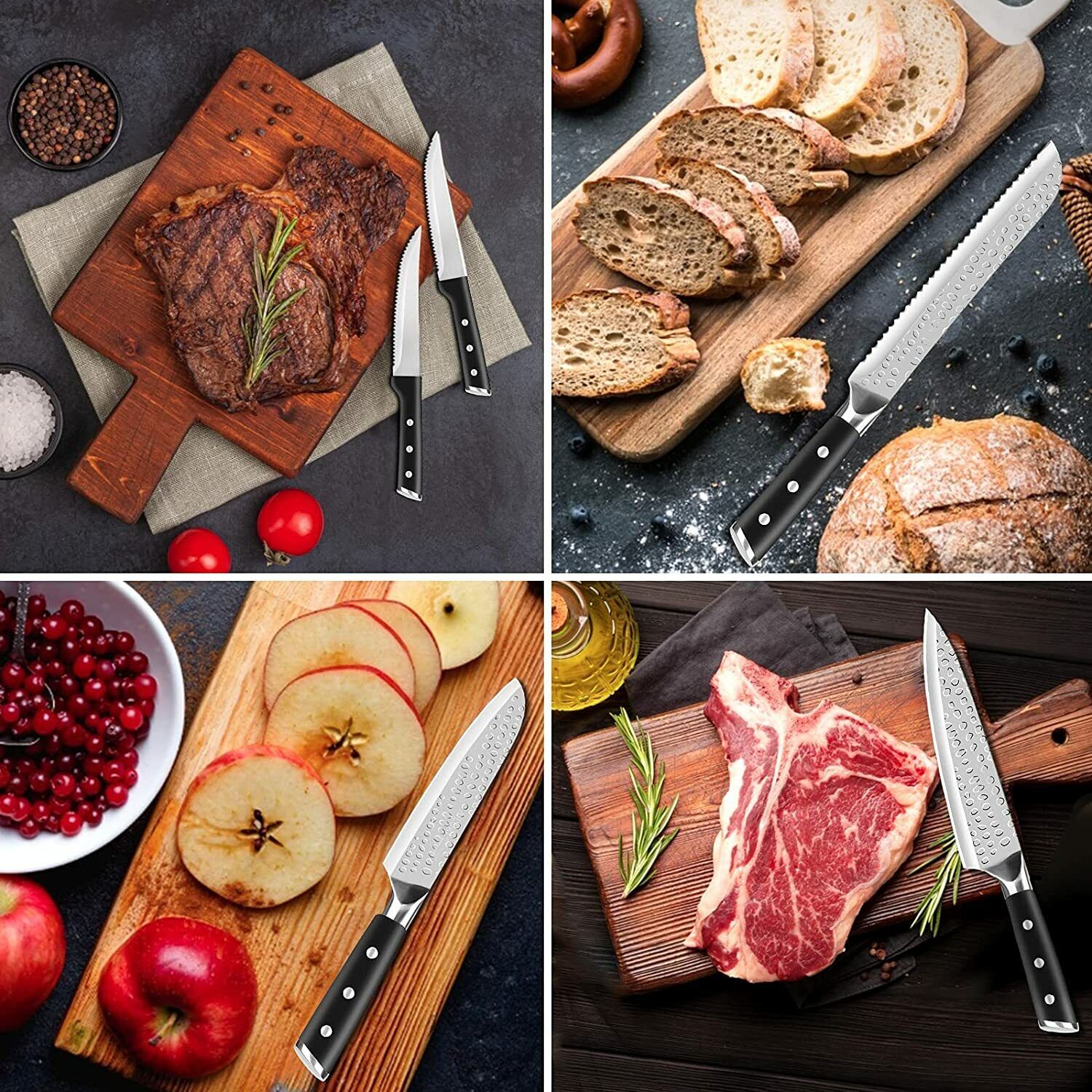 Knife Set, 16-Piece Kitchen Knife Set with Block Wooden German Stainless Steel - Fresh Stock Dated February 2026