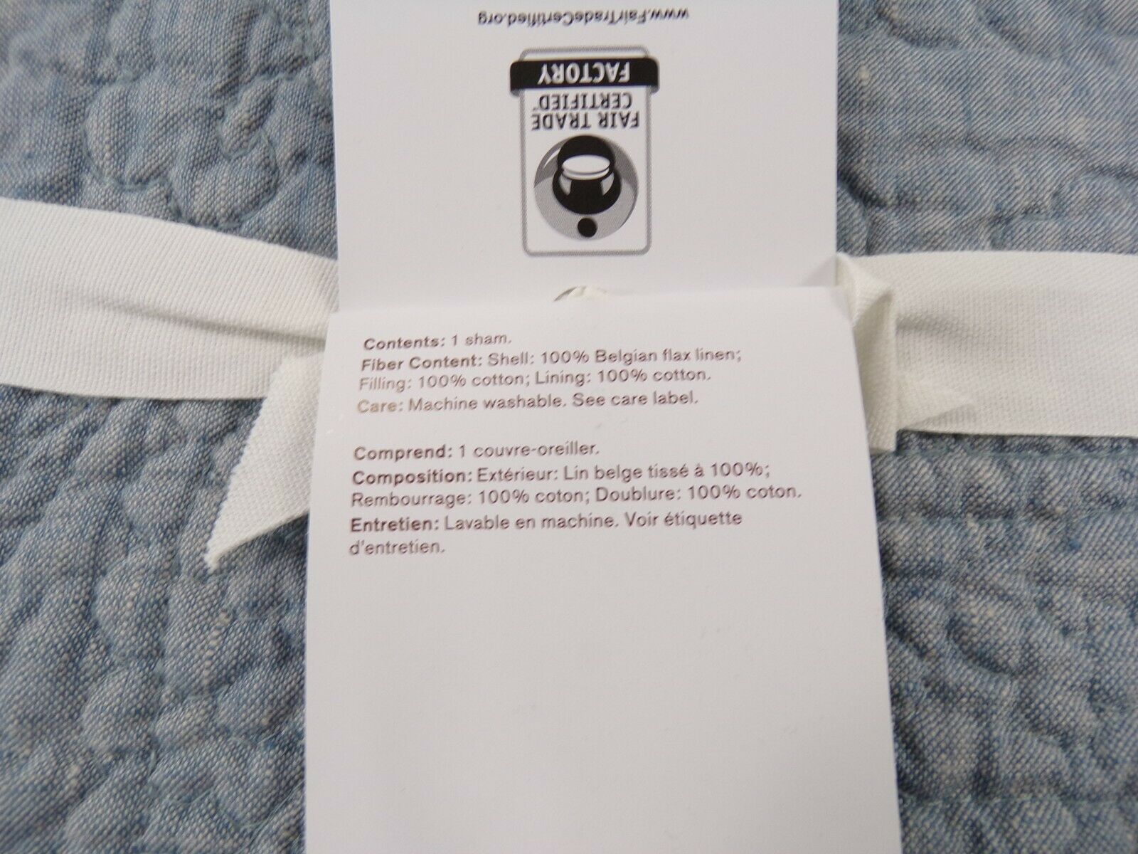 Pottery Barn Belgian Flax Linen Floral Stitch Sham Standard Chambray Flax #8180 - Fresh Stock Dated December 2025