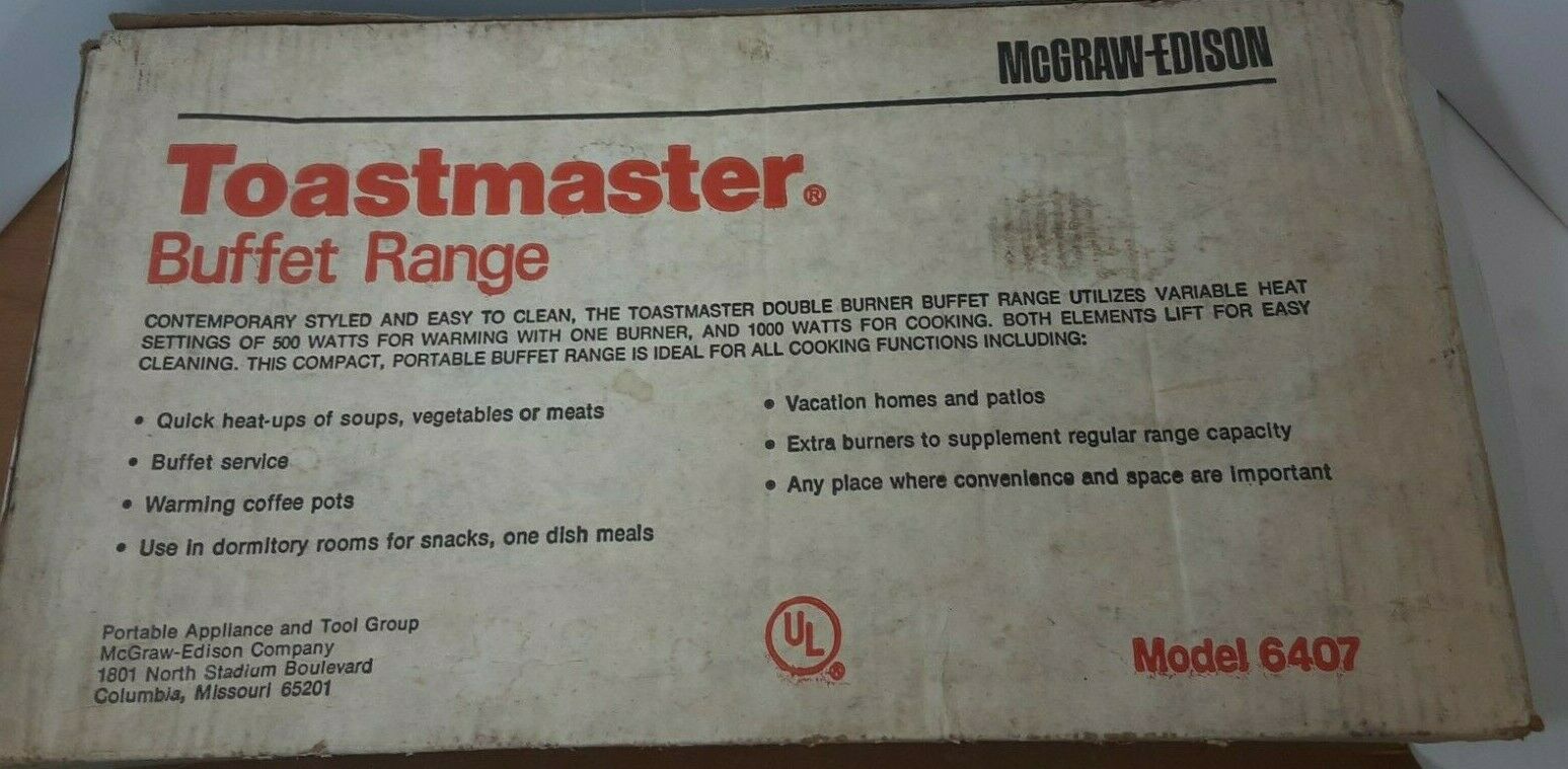 Vintage Toastmaster Buffet Range Model 6407 Double Burner White Instruction Book - Fresh Stock Dated December 2025