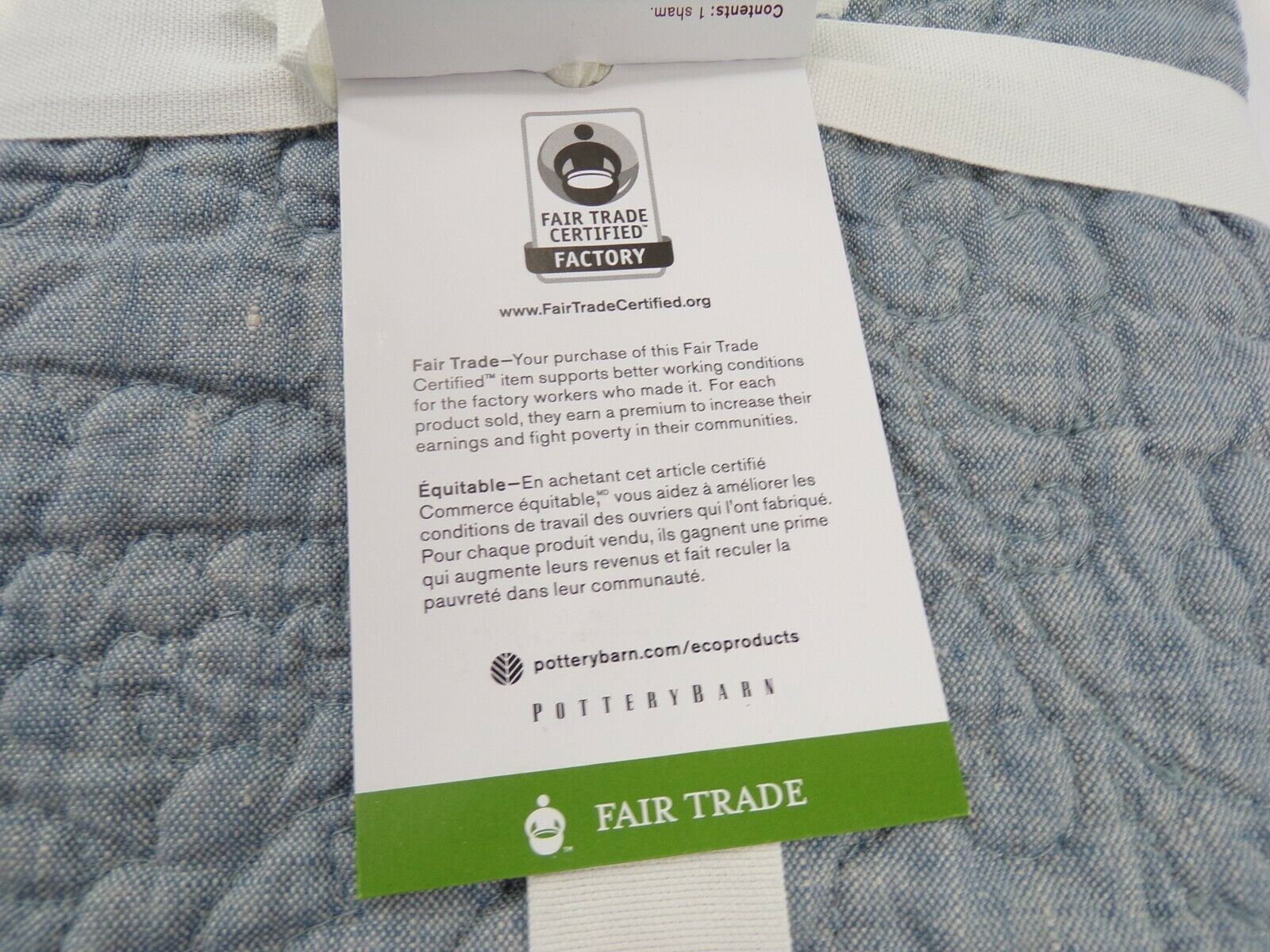 Pottery Barn Belgian Flax Linen Floral Stitch Sham Standard Chambray Flax #8180 - Fresh Stock Dated December 2025