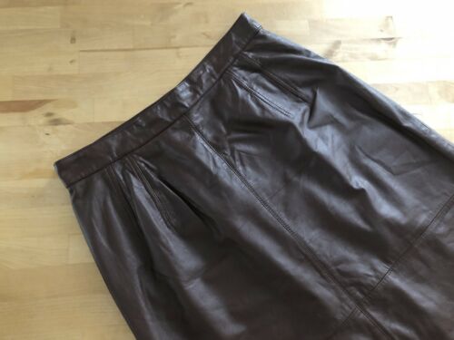 Vtg 80s EVAN DAVIES Brown Soft Nappa Leather Pencil A-line Knee Skirt 30”W Large - Fresh Stock Dated February 2026