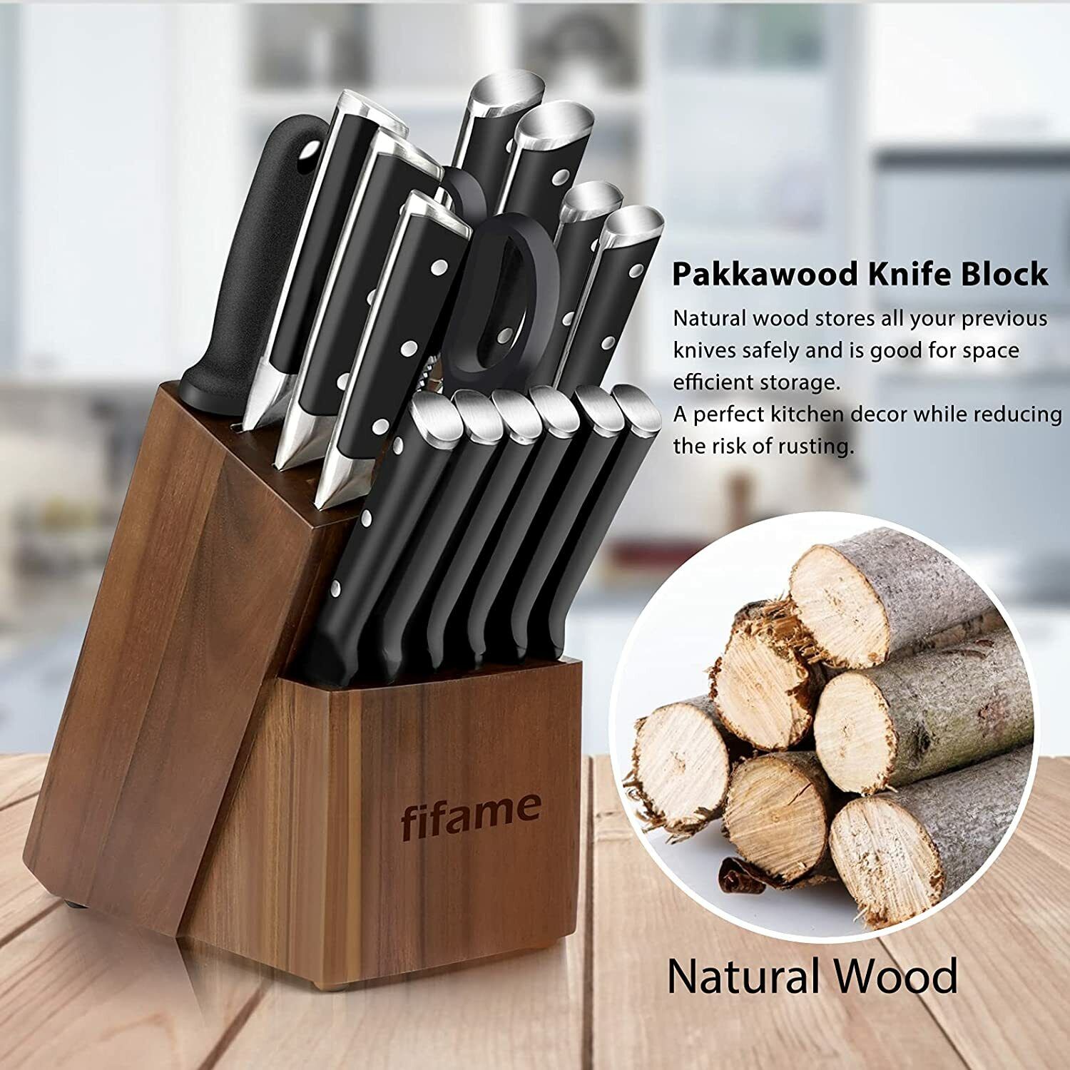 Knife Set, 16-Piece Kitchen Knife Set with Block Wooden German Stainless Steel - Fresh Stock Dated February 2026