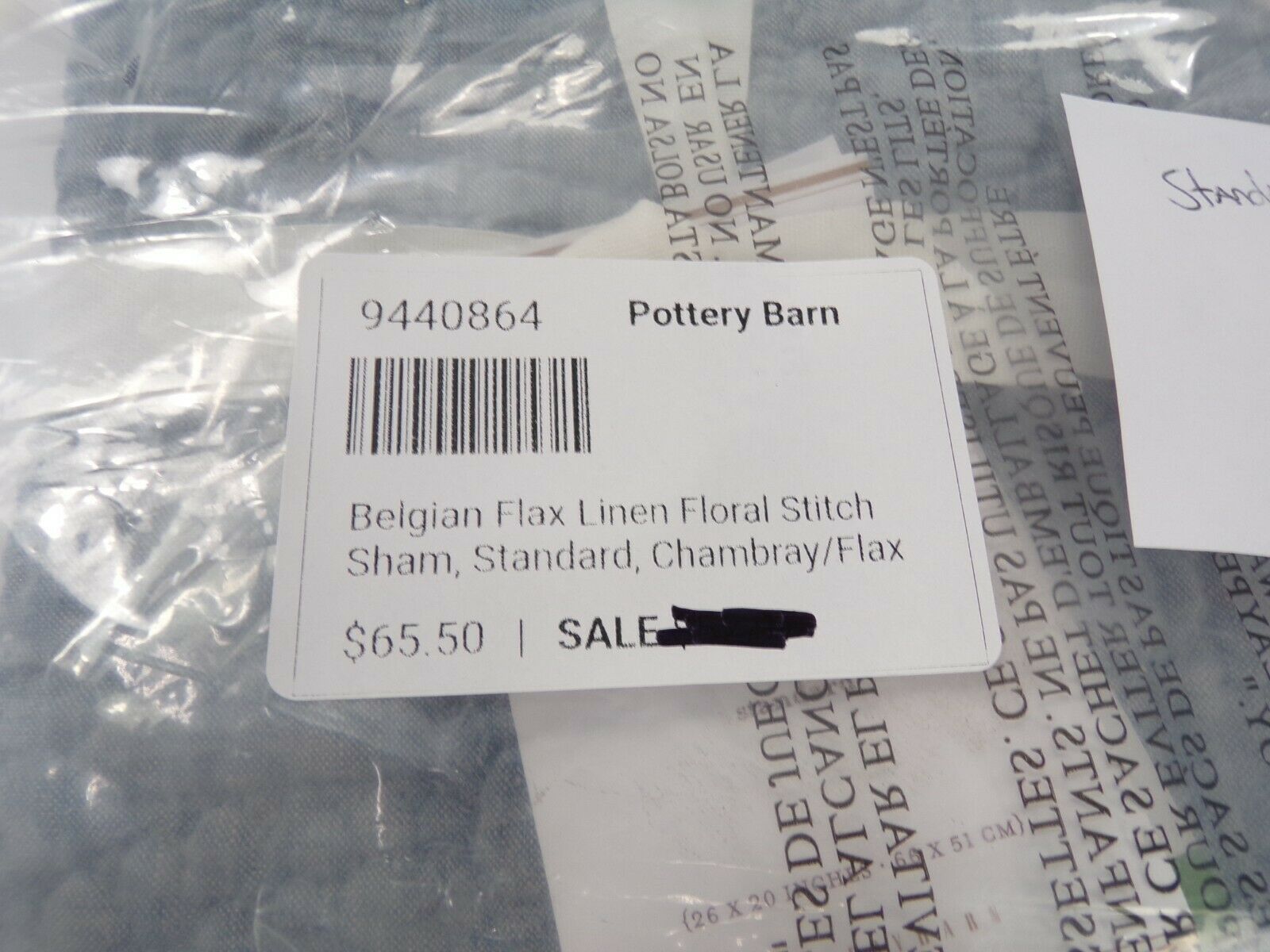 Pottery Barn Belgian Flax Linen Floral Stitch Sham Standard Chambray Flax #8180 - Fresh Stock Dated December 2025