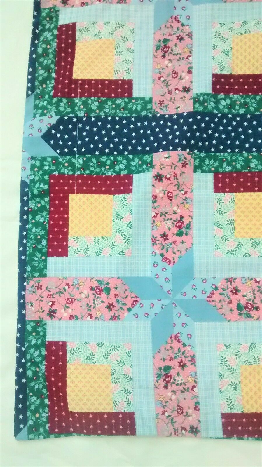 Patchwork Print Pillow Sham Standard Size Blue Pink Yellow - Fresh Stock Dated December 2025