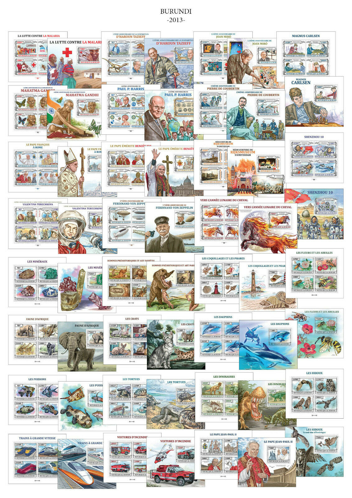 Burundi 2013 Year Set Mi. Mi. 2983 - 3332 + S/S many topics CAT. VALUE 1308 € - Fresh Stock Dated January 2026