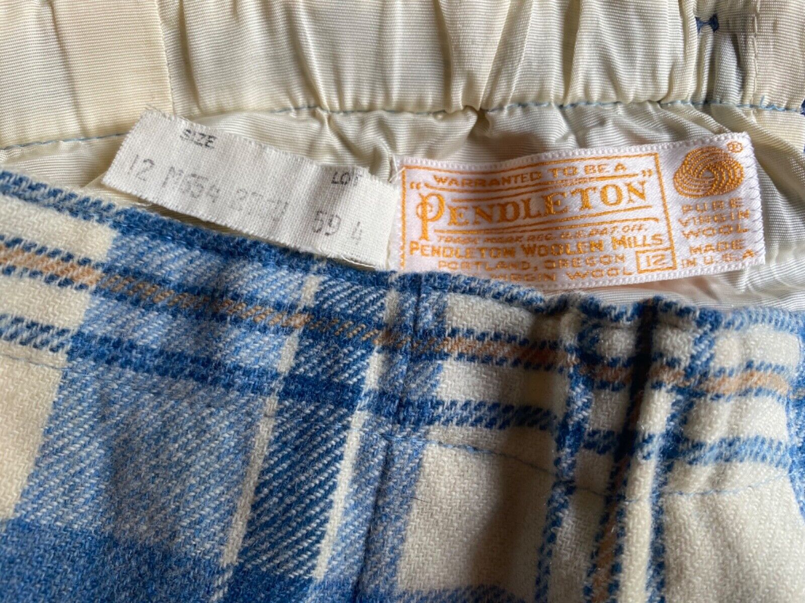 VINTAGE Pendleton Women’s Pleated Blue & Cream Plaid Wool Skirt, Size 12 - Fresh Stock Dated March 2026
