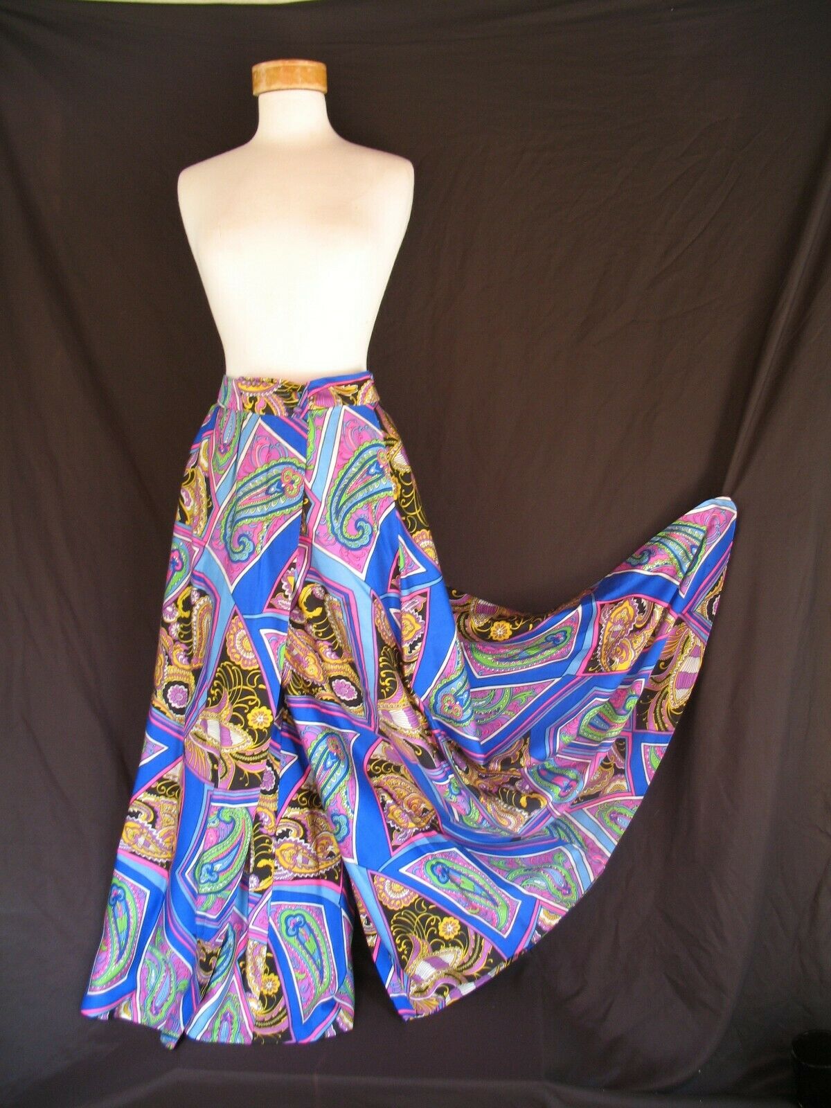 VTG ALEX COLEMAN Psychedelic Palazzo Maxi Skirt Culotte Pant Wrap Front Zipper L - Fresh Stock Dated February 2026