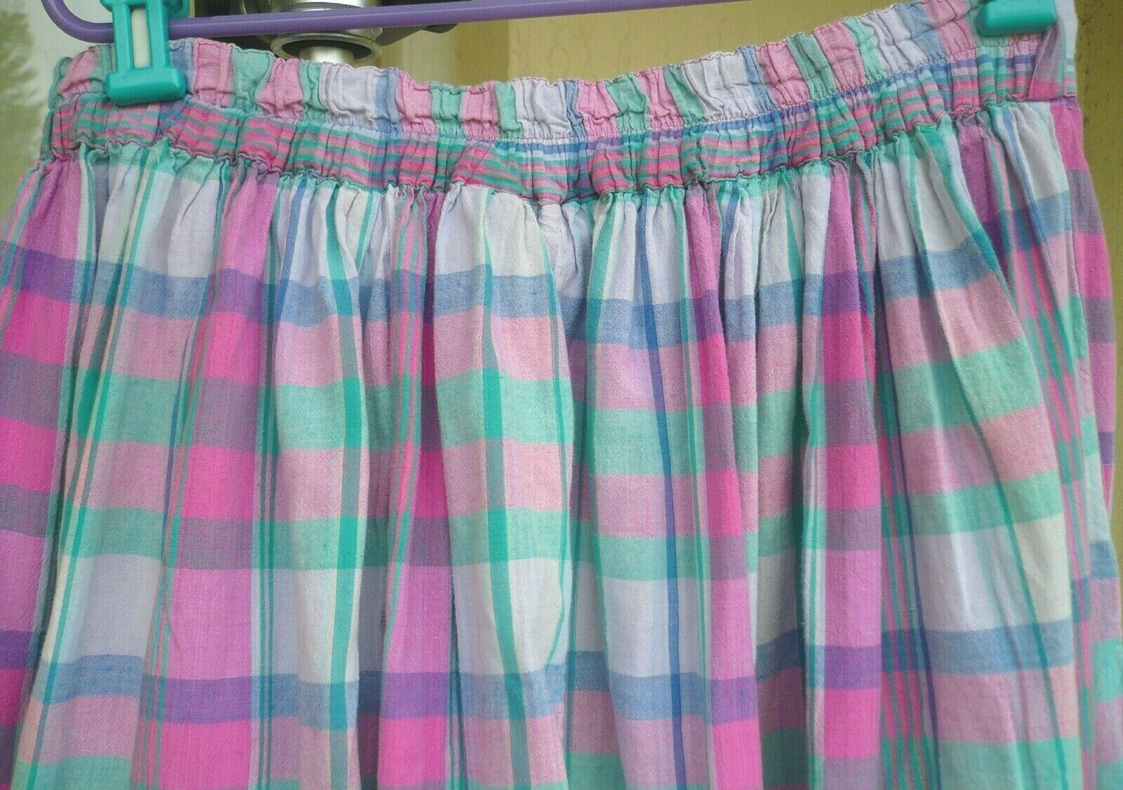 VTG VENEZIA M L XL PASTEL MADRAS PLAID PINK GREEN FULL SKIRT POCKET PLEAT WOMEN - Fresh Stock Dated March 2026