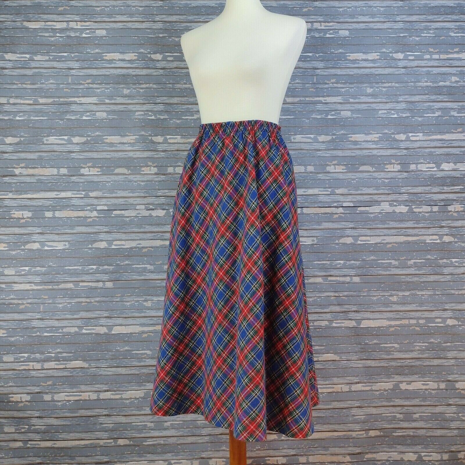 Vintage Requirements Blue Plaid Wool Blend Midi Skirt Waist 30 Size Medium - Fresh Stock Dated March 2026