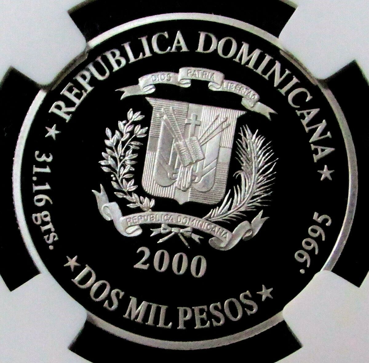 2000 PLATINUM DOMINICAN REPUBLIC 200 MINTED 1 OZ 2000 PESO COIN NGC PF 68 UC - Fresh Stock Dated December 2025