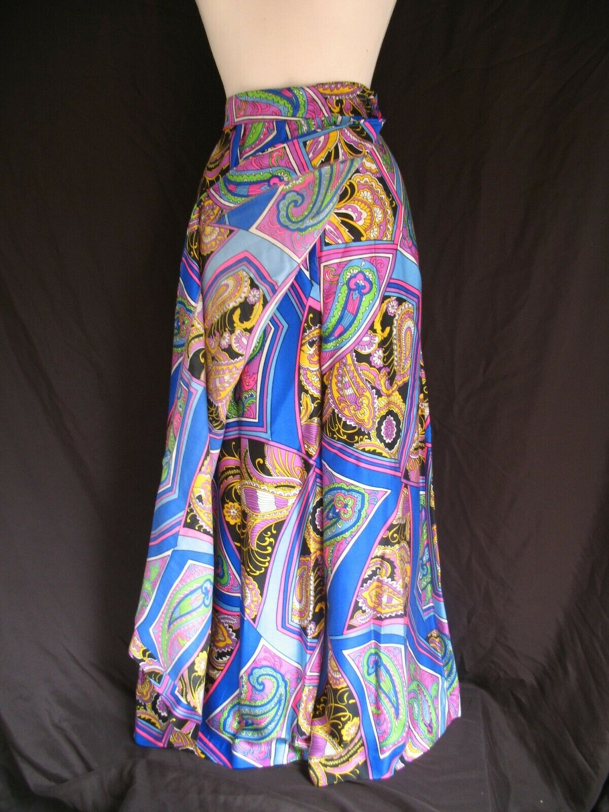 VTG ALEX COLEMAN Psychedelic Palazzo Maxi Skirt Culotte Pant Wrap Front Zipper L - Fresh Stock Dated February 2026