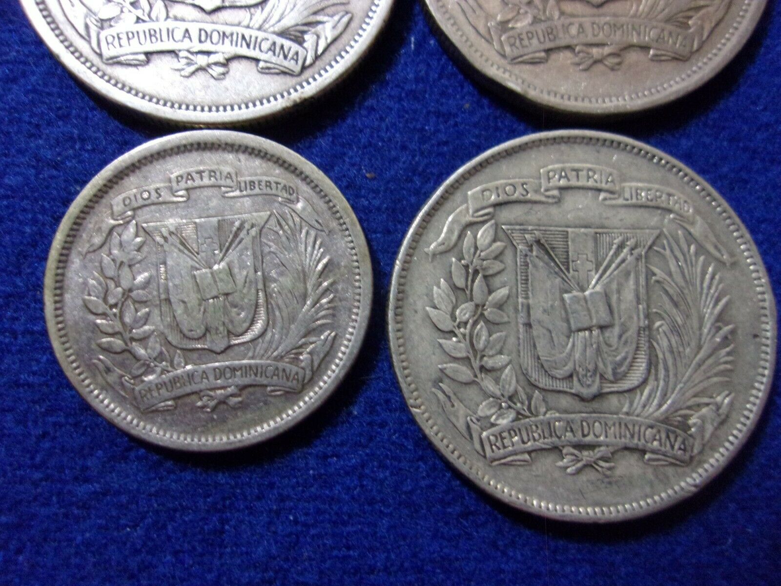1937, 1944 and 1961 Dominican Rep 12.5 g silver 1/2 pesos. 1944 25 c. Lot of 4. - Fresh Stock Dated February 2026