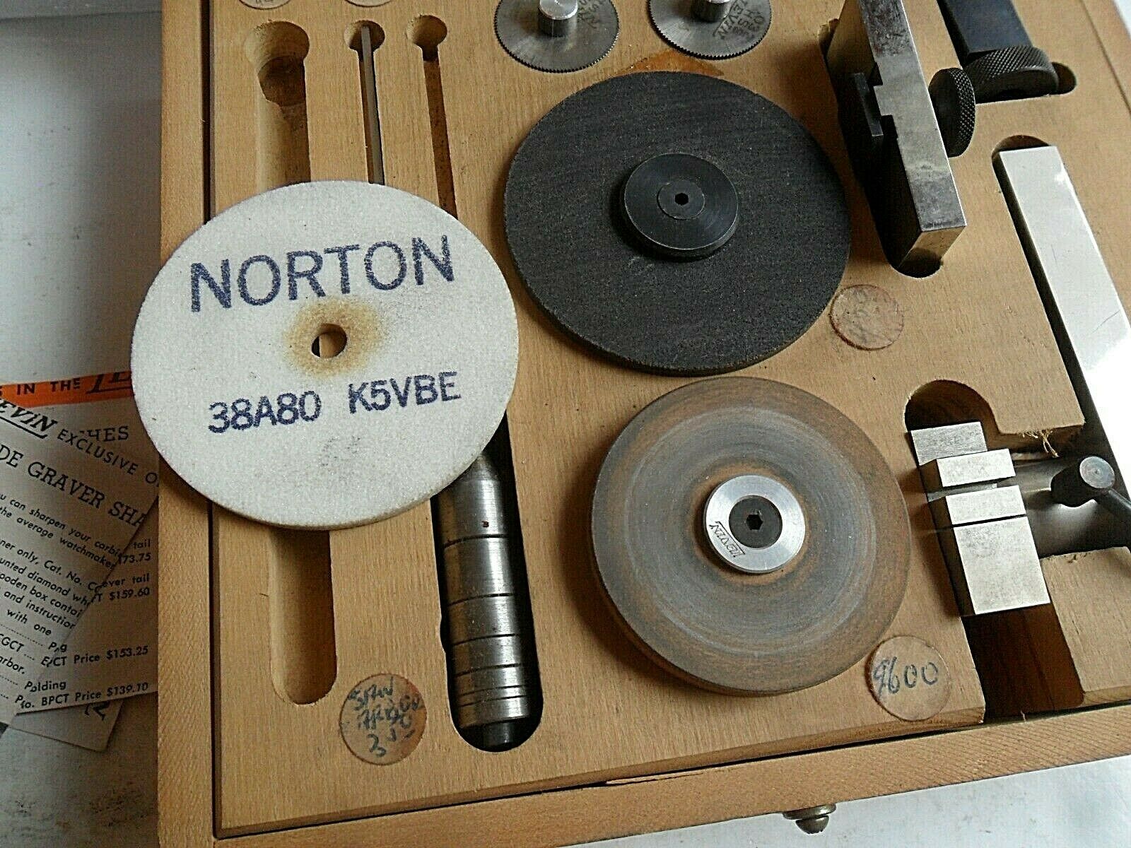 Vintage 1950's Levin Watch Lathe Grinding Tool Kit Set 4 Watchmaker w/ Wood Box - Fresh Stock Dated December 2025