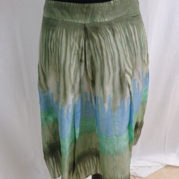 100% Silk Ombre Watercolor Green/Blue Box pleated Skirt 12 - Fresh Stock Dated March 2026