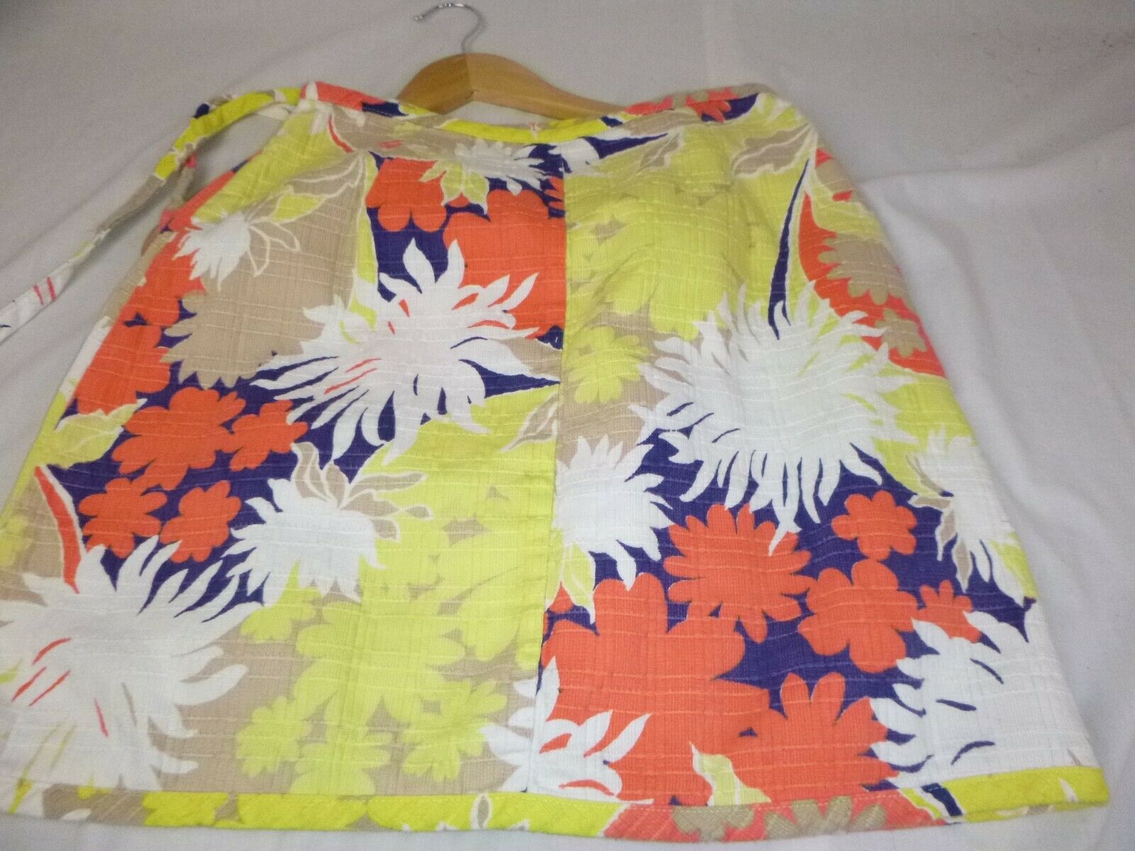 Vtg 60s 70s Textured Heavy Cotton Floral Wrap Skirt No Tag 26