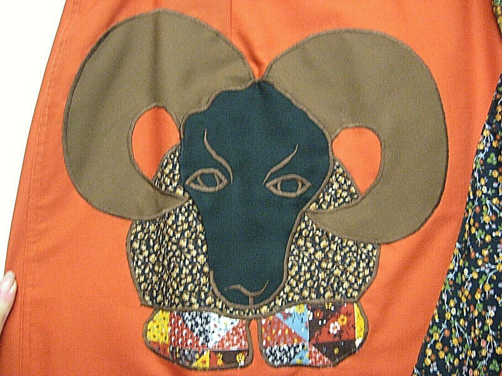 Vintage 60s 70s maxi skirt ORANGE BROWN Applique RAM MOUSE ANIMAL MAXI SKIRT - Fresh Stock Dated February 2026