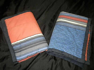 Pottery Barn Teen STD Sham Pair Quilted Blue Orange White Geometric Stripe - Fresh Stock Dated December 2025