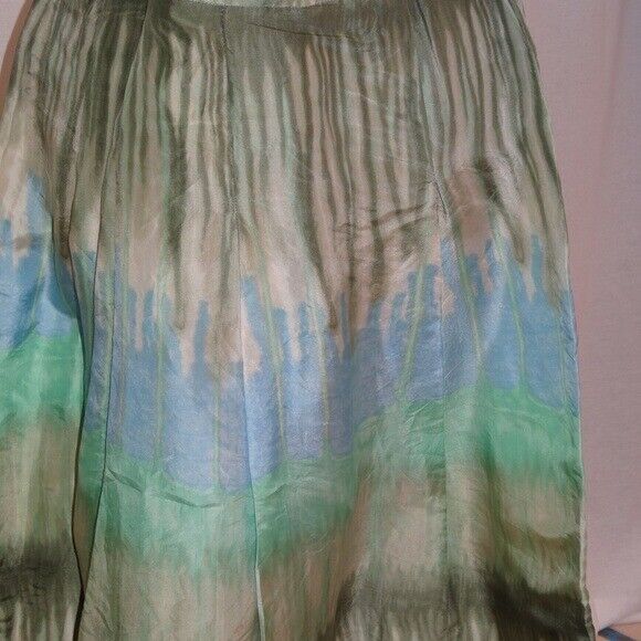 100% Silk Ombre Watercolor Green/Blue Box pleated Skirt 12 - Fresh Stock Dated March 2026