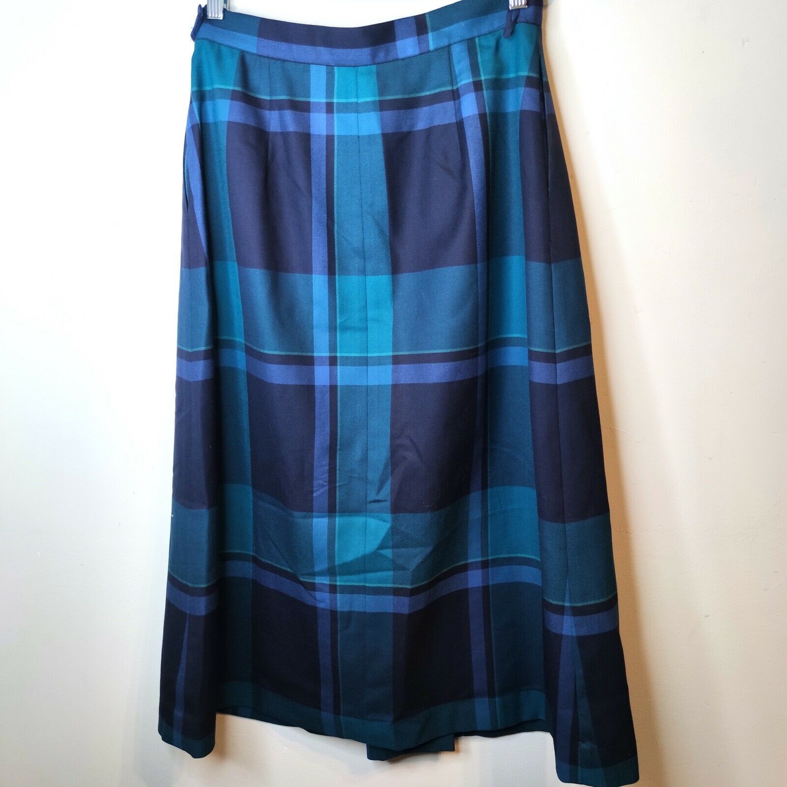 Vintage Hathaway plaid blue front pleated midi skirt 100% wool - Fresh Stock Dated February 2026
