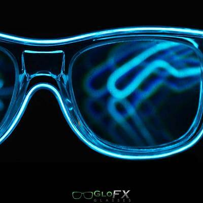 Blue LED Diffraction Glasses Light up EL Wire wrapped 3 mode flashing strobing - Fresh Stock Dated February 2026