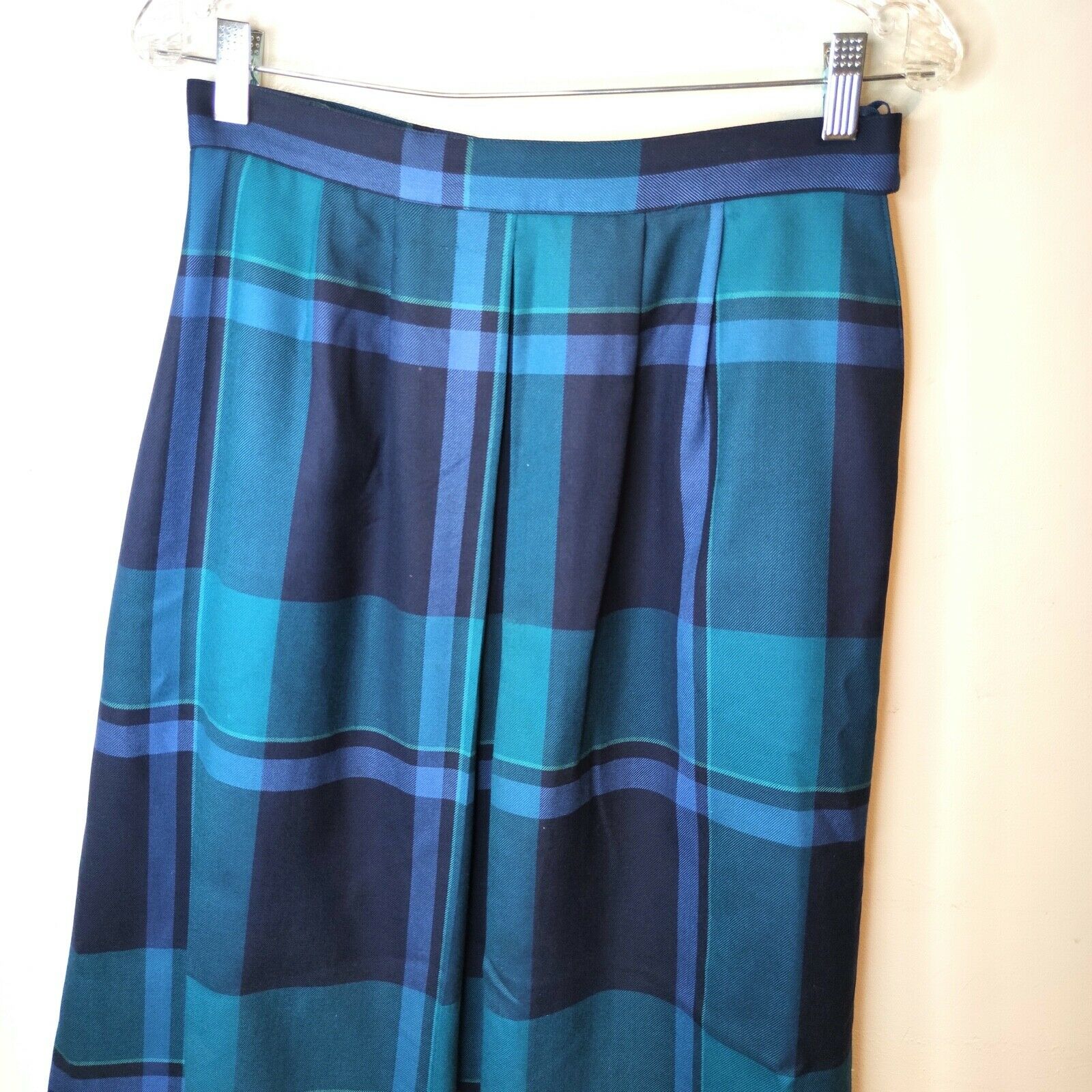 Vintage Hathaway plaid blue front pleated midi skirt 100% wool - Fresh Stock Dated February 2026